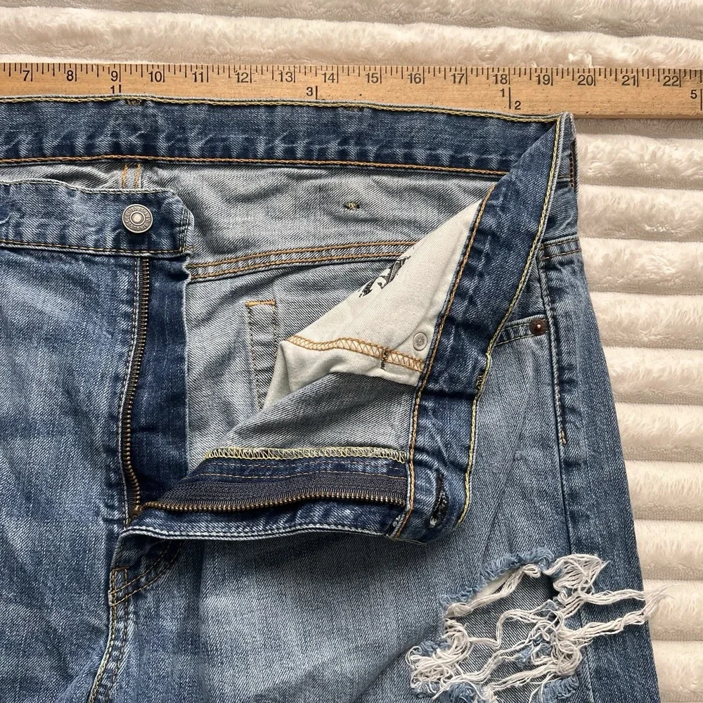 Levis 569 Loose Straight Fit Jeans Mens 38x32 Blue Dark Wash Denim distressed